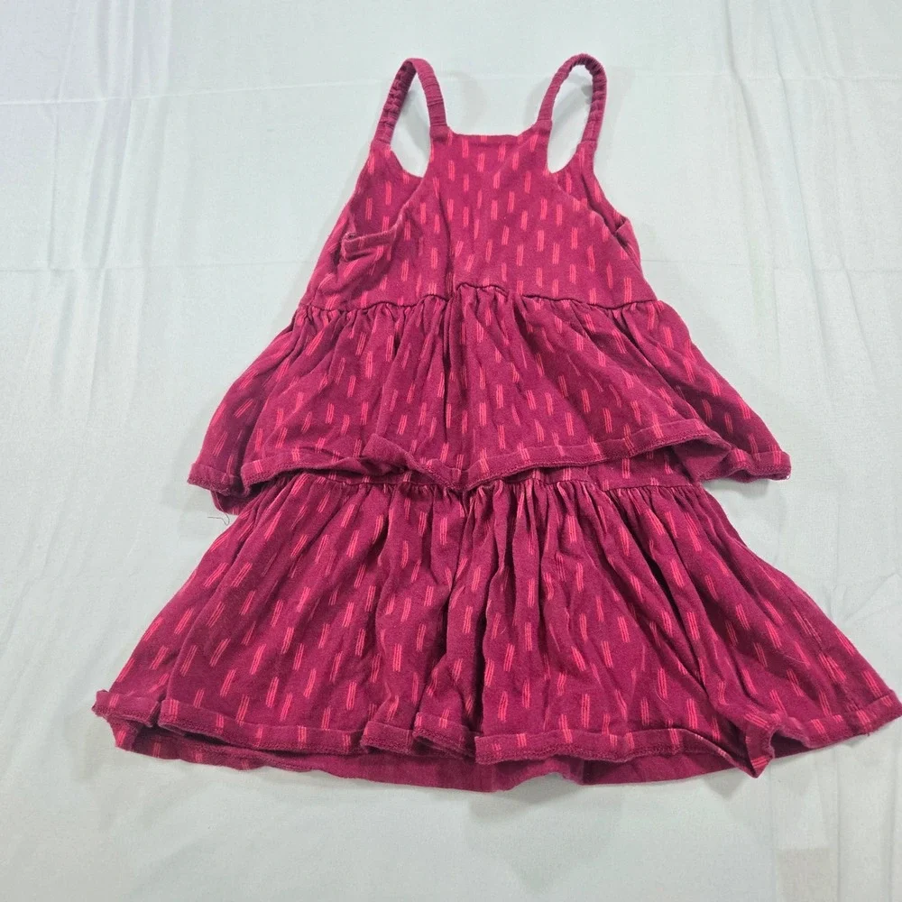 Old Navy Girls Tiered Sundress 4T Maroon Red Dash Smocked Sleeveless Knit Dress
